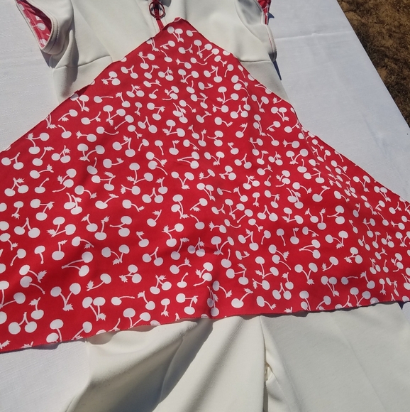 VTG Jumpsuit 1960's White Red Cherry 70's S - Picture 5 of 9